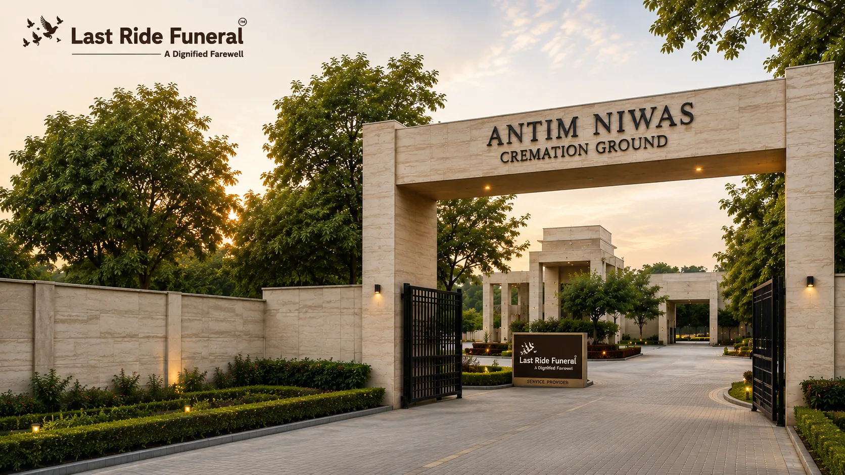 Antim Niwas cremation ground at Sector 94 Noida — wood, electric and CNG furnaces on the Noida Expressway
